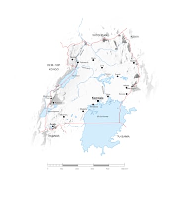 Topografische Übersichtskarte von Uganda