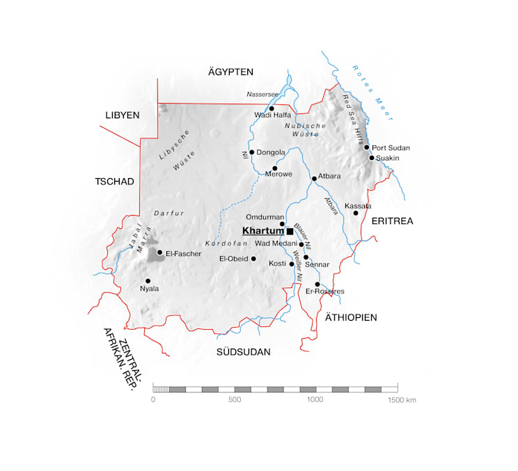 Sudan: Topografische Karte