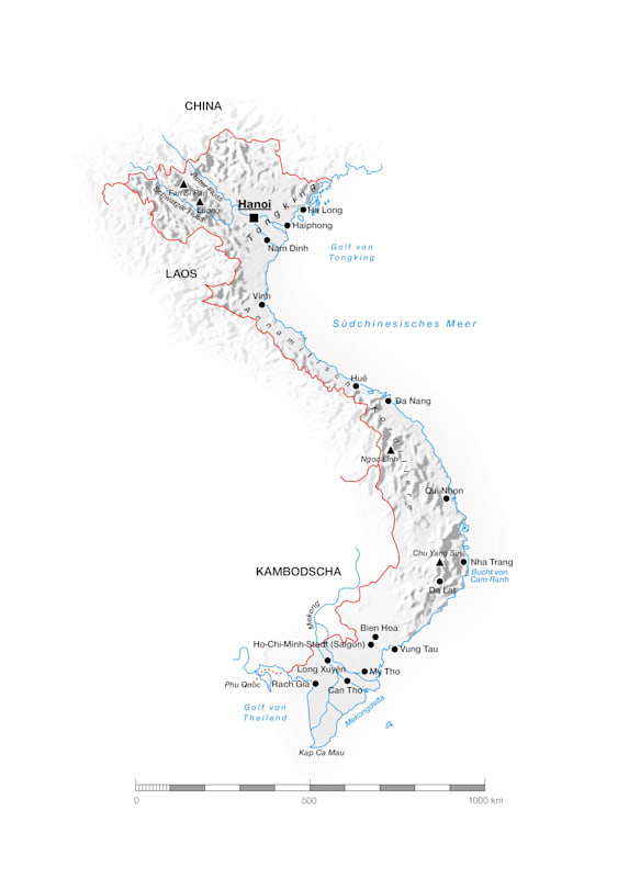 Topografische Übersichtskarte von Vietnam