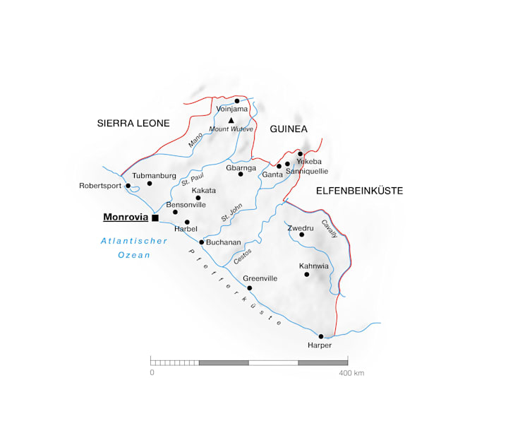 Liberia: Topografische Karte