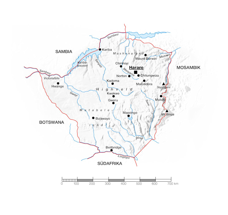 Simbabwe: Topografische Karte