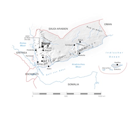 Jemen: Topografische Landkarte