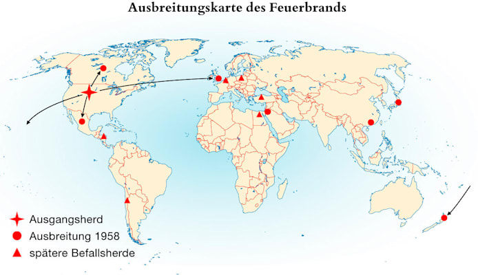 Ausbreitungskarte des Feuerbrands (Grafik)