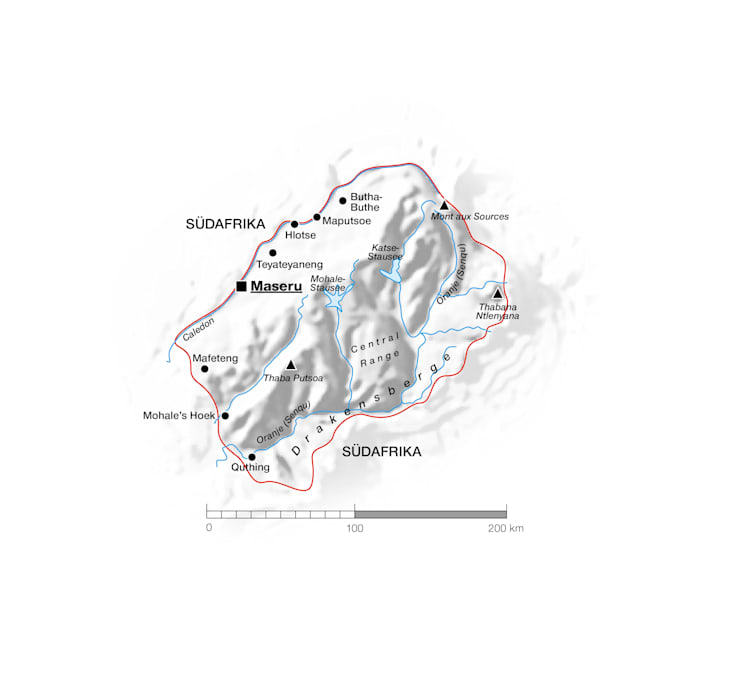 Lesotho: Topografische Karte
