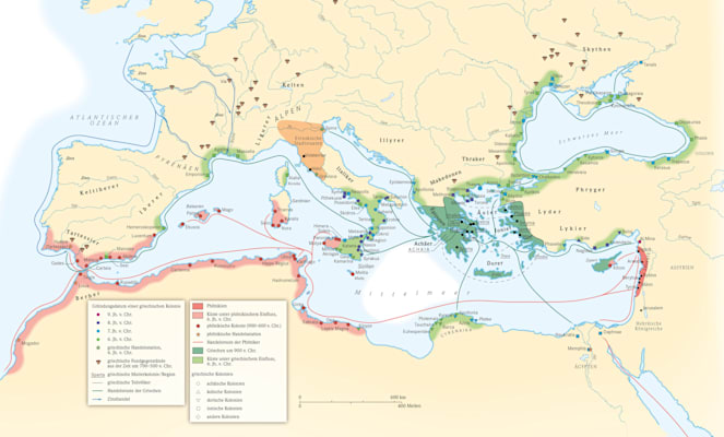 Mittelmeerraum: Expansion der Phönizier und Griechen im Mittelmeerraum (phönizische/griechische Kolonisation), 900-500 v. Chr.