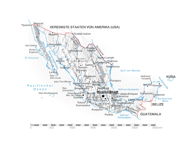 Mexiko: Topografische Karte