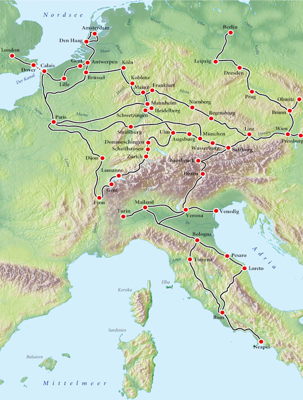 Wolfgang Amadeus Mozart: Reisewege