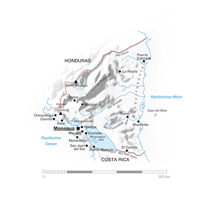 Nicaragua: Topografische Karte