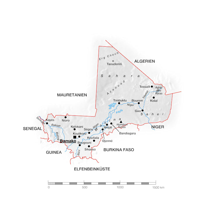 Mali: Topografische Karte