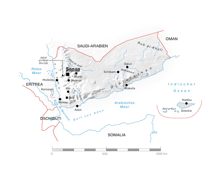 Jemen: Topografische Landkarte