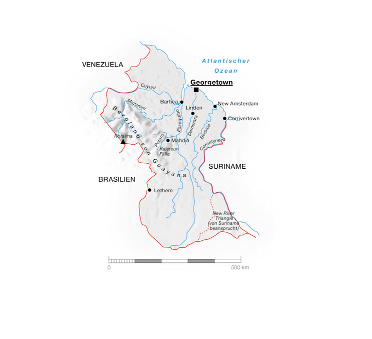Guyana: Topografische Karte