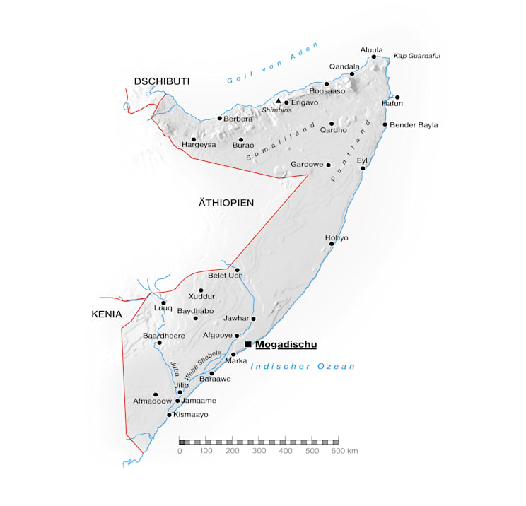 Somalia: Topografische Karte