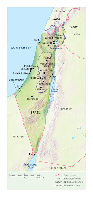 Karte: Israel und autonome Palästinensergebiete