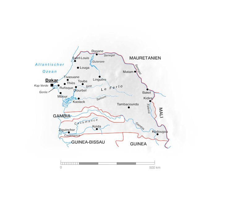 Senegal: Topografische Karte