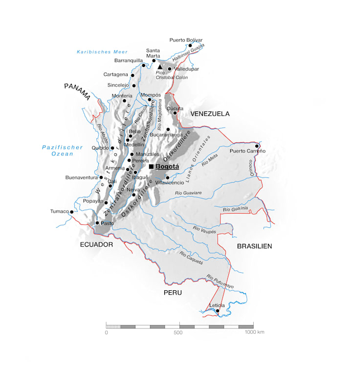 Kolumbien: Topografische Karte