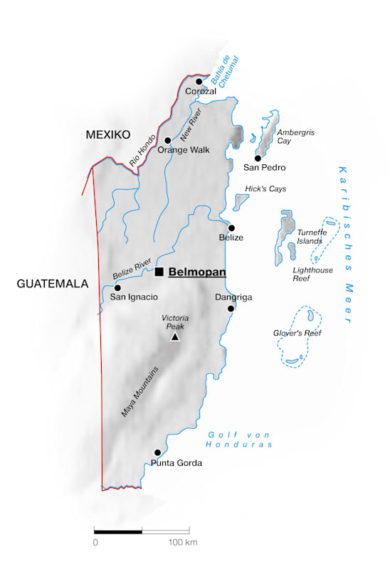 Belize: Topografische Karte