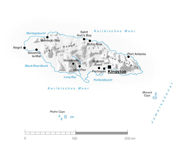 Jamaika: Topografische Karte