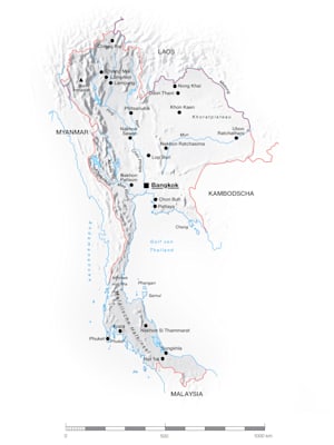 Topografische Übersichtskarte von Thailand