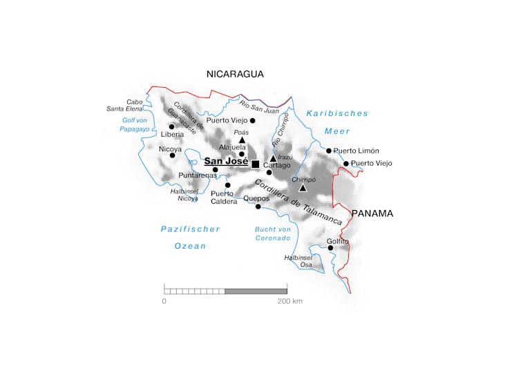 Costa Rica: Topografische Karte