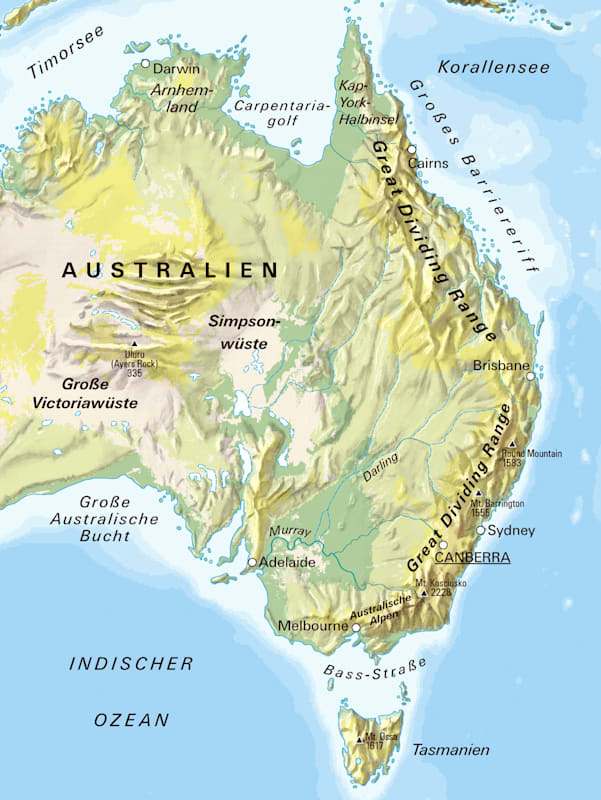 Great Dividing Range: Physische Karte