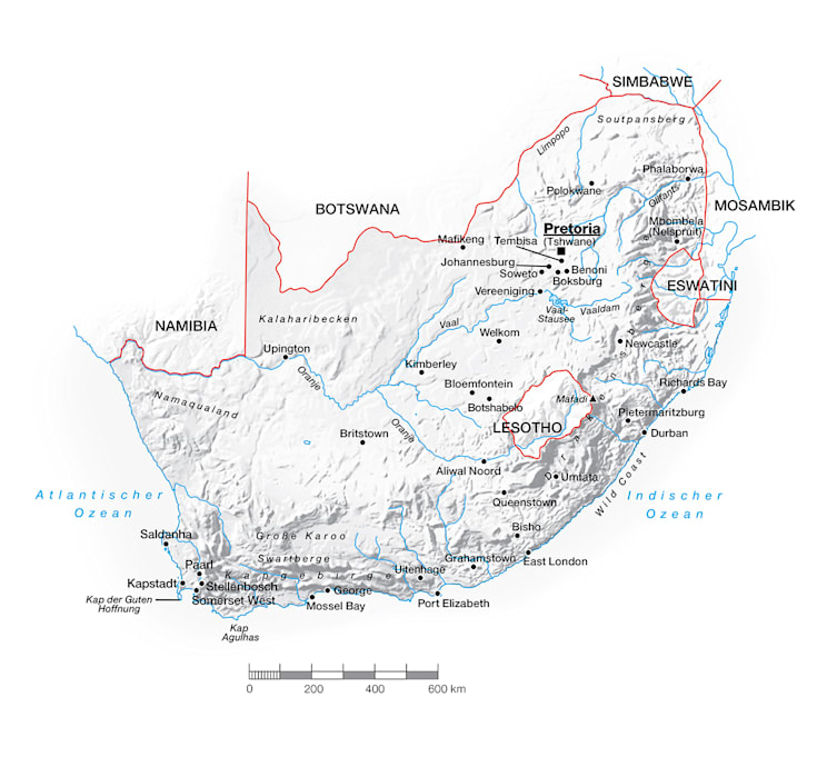 Südafrika: Topografische Karte