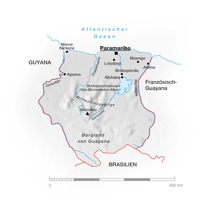 Suriname: Topografische Karte