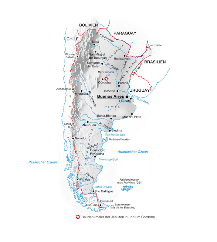 Lagekarte: Baudenkmäler der Jesuiten in und um Córdoba