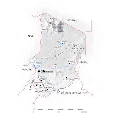 Tschad: Topografische Landkarte