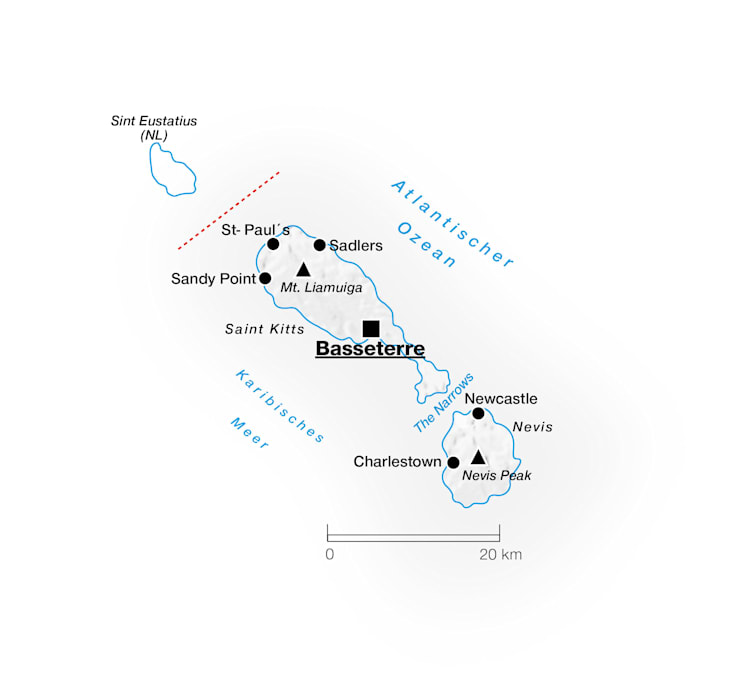 Saint Kitts und Nevis: Topografische Karte