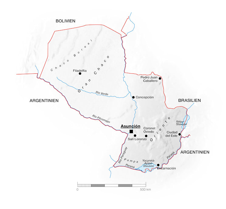 Paraguay: Topografische Karte