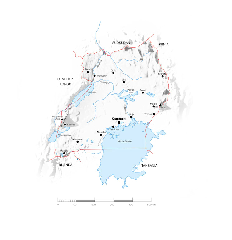 Topografische Übersichtskarte von Uganda