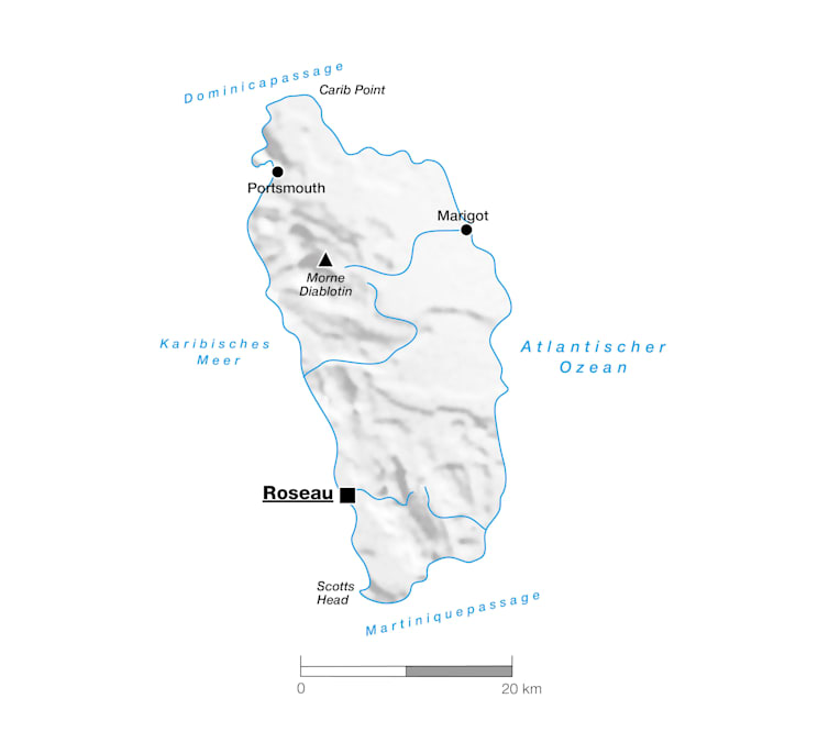 Dominica: Topografische Karte