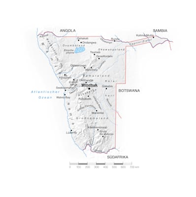 Namibia: Topografische Landkarte