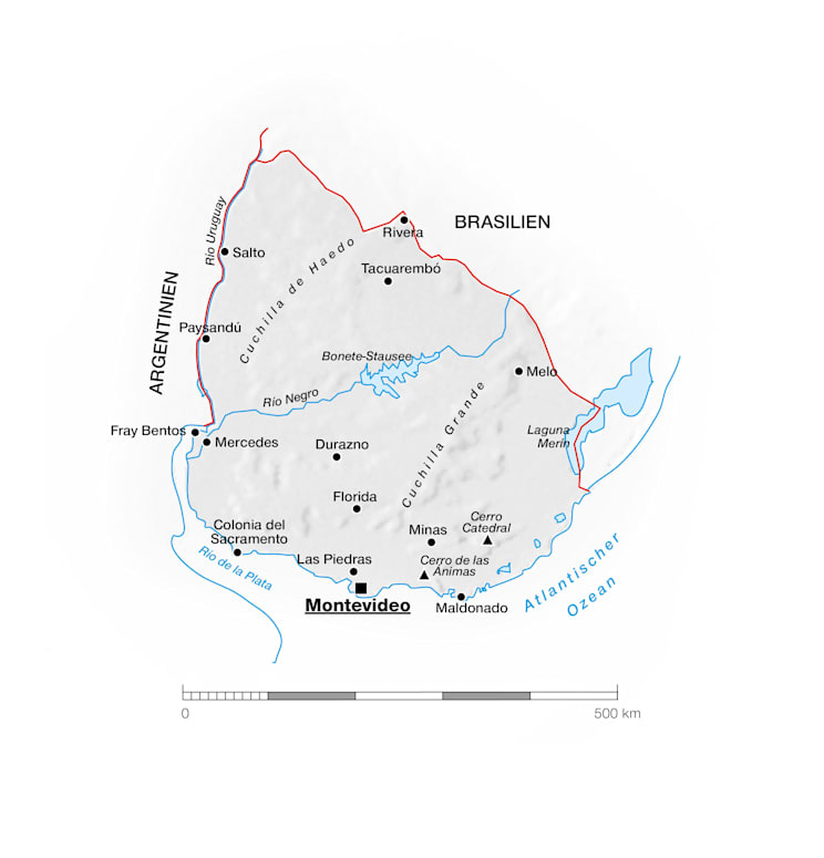 Uruguay: Topografische Karte
