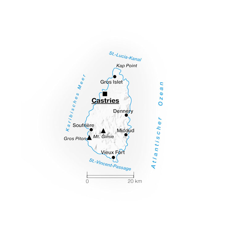 Saint Lucia: Topografische Karte