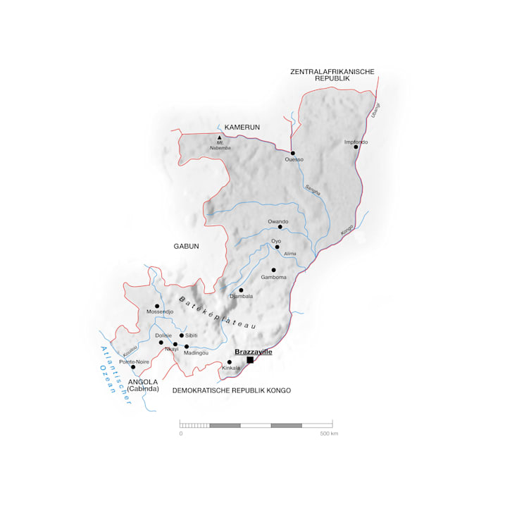 Republik Kongo: Topografische Karte