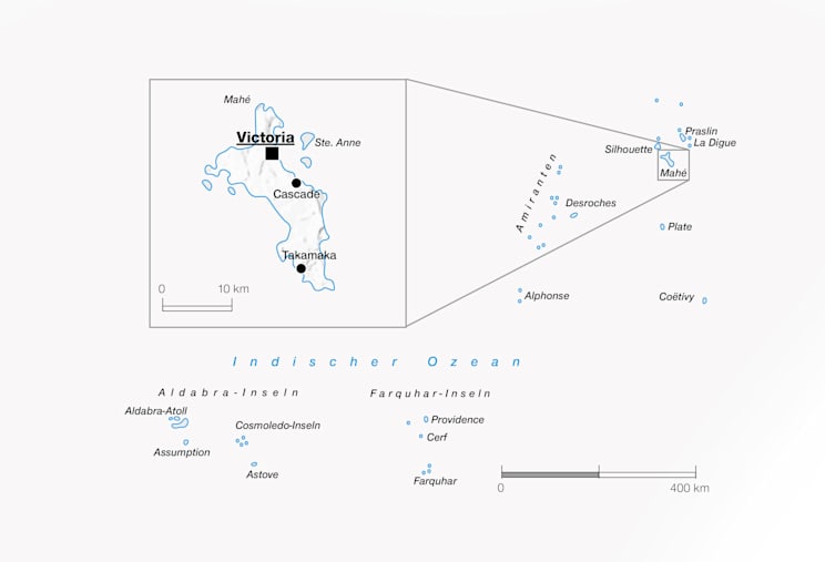 Seychellen: Topografische Karte