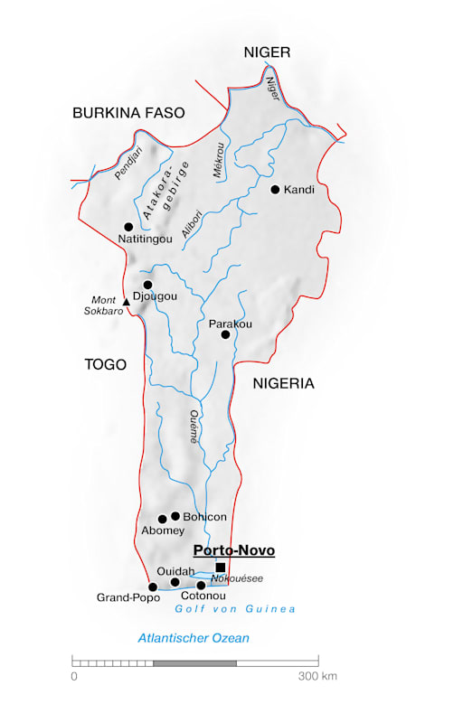 Benin: Topografische Karte
