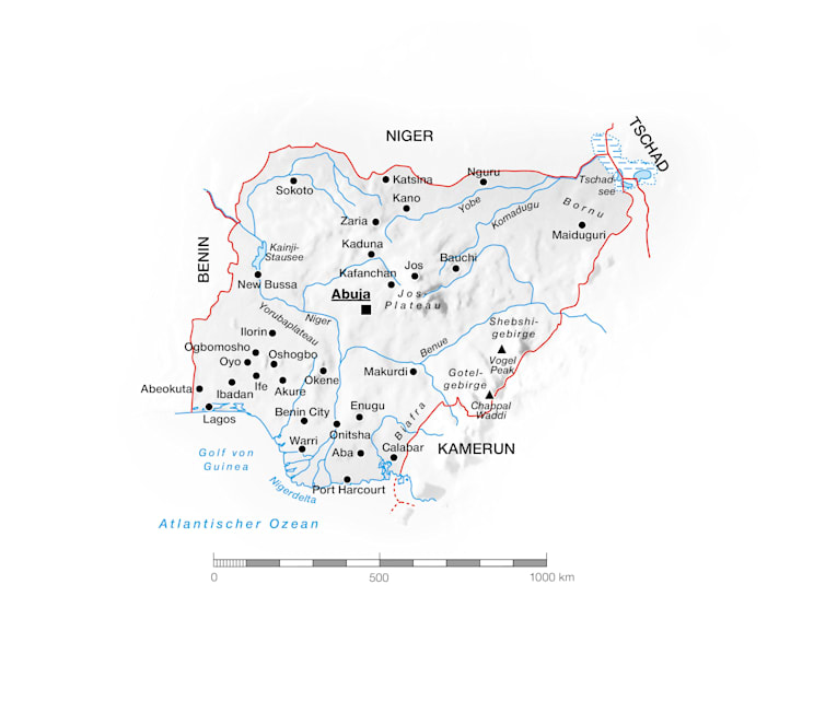 Nigeria: Topografische Karte