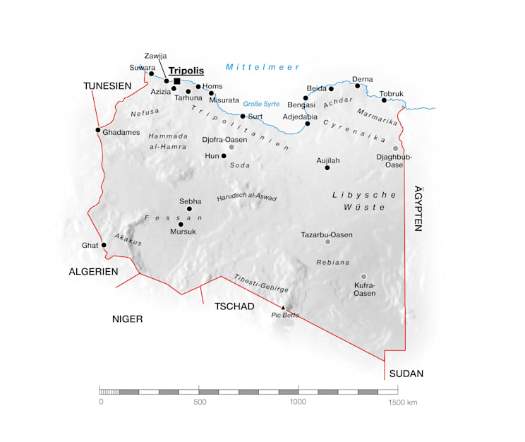 Libyen: Topografische Karte