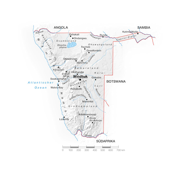 Namibia: Topografische Landkarte 