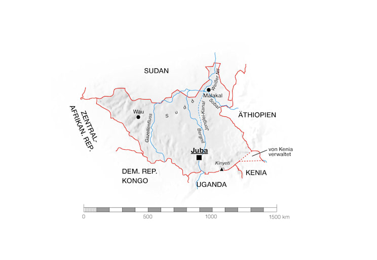 Südsudan: Topografische Karte