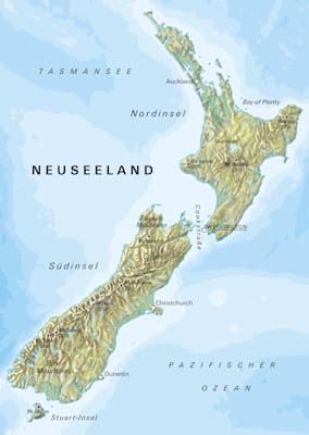 Neuseeland: Physische Karte